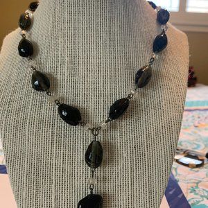 Glass Bead Y Necklaces Black Brown